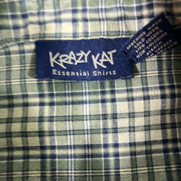 KRAZY KAT FLANNEL BUTTON UP‎ SHIRT 100% COTTON POCKETS WOMEN SZ S GREEN PREOWNED - Picture 4 of 12